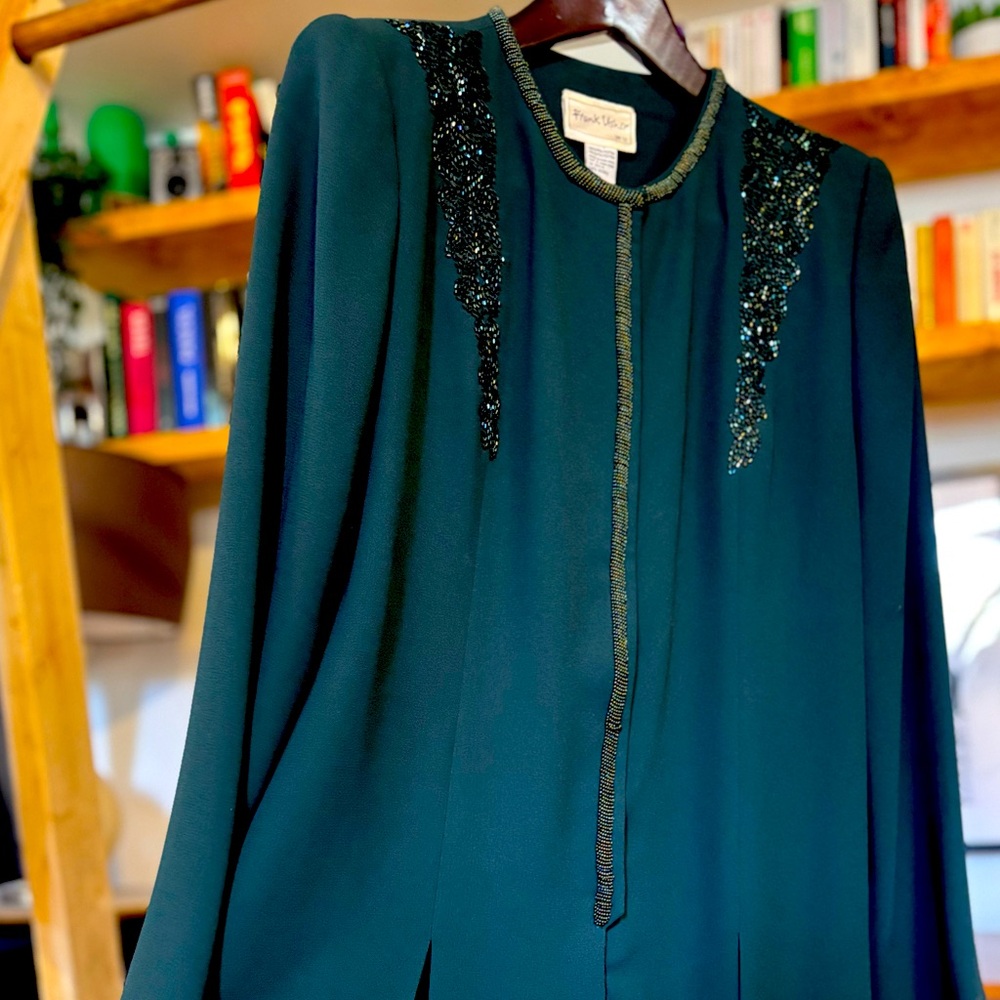 Frank Usher 1950’s emeraude dress with Beads Incredible détails